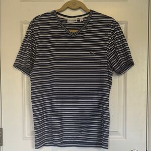 Lacoste V-Neck Striped Regular Fit Short Sleeve Tee